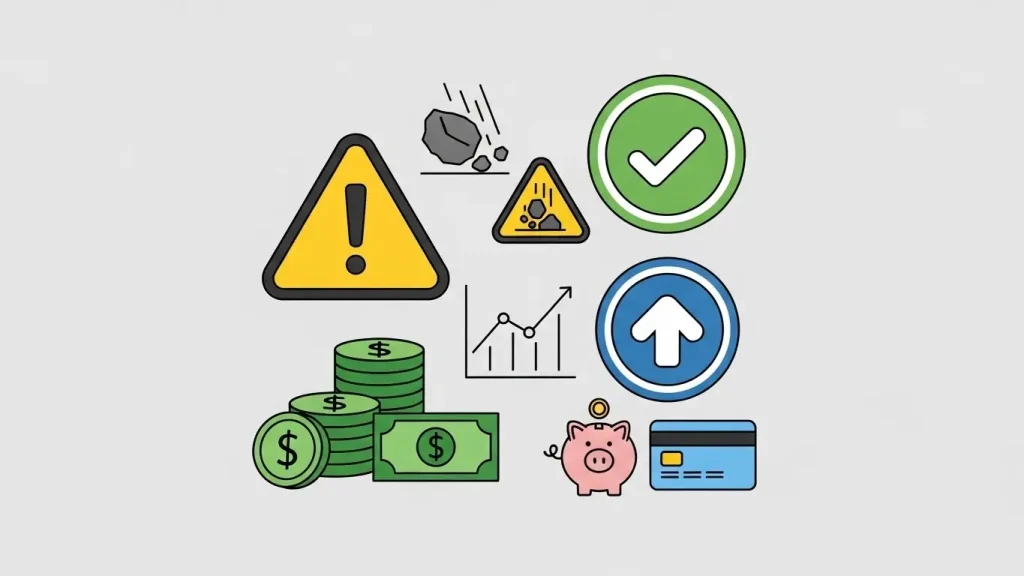 신용카드 현금화 이용 시 주의사항을 표현한 안내 일러스트