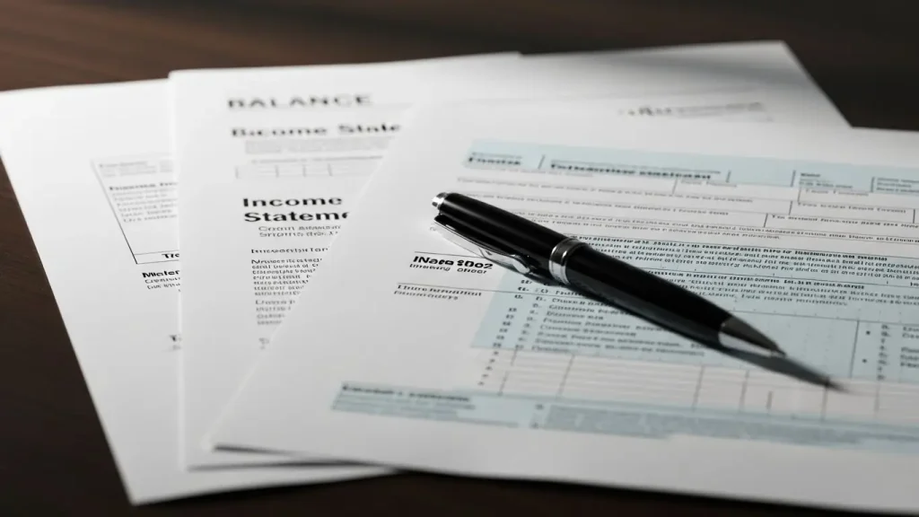 금융 서류를 검토하는 신중한 모습