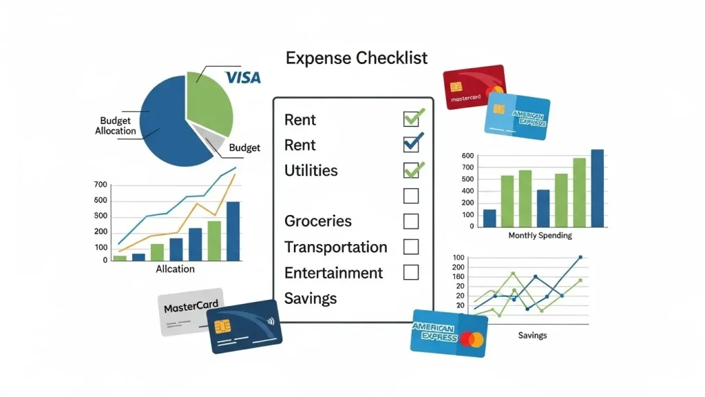 신용 카드 잔여 한도 수수료 비교 체크리스트 일러스트
